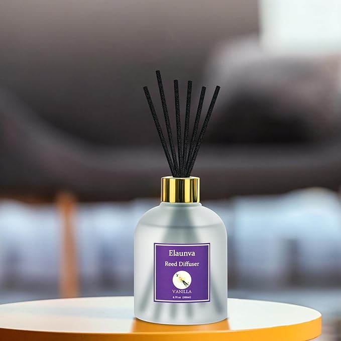 Vanilla Reed Diffuser Sets,6.7fl oz(200ml) with 8 Sticks,Fragrance/Aromatherapy for Livingroom/Office/Kitchen/Entryway/Bathroom,Gift Set,Shelf Decor,Home Accessories,Air Freshener(Vanilla)
