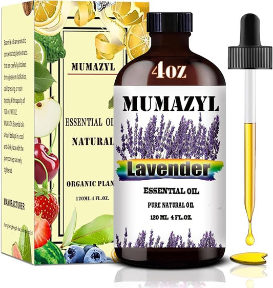 Lavender Essential Oil, Lavender Oil 4 Fl Oz 120ML for Diffuser Humidifier Yoga Cleaning DIY Candle Soap Making Essential Oils