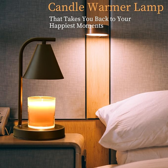 Candle Warmer Lamp, Electric Candle Lamp Warmer Gifts for Mom Women House Warming Gifts New Home Bedroom Decor Dimmable Wax Melt Warmer for Scented Wax with 2 Bulbs, Jar Candles (Black)