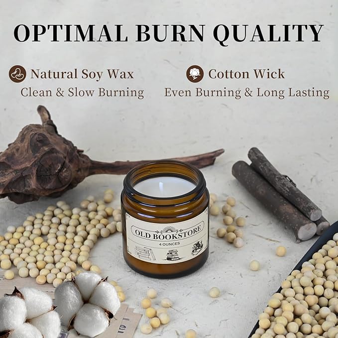Old Bookstore Candle,Book Lovers Gifts,4 oz 20 Hours Burn Soy Wax Candle Gift for Readers Birthday Gifts for Book Lovers,Librarian,Scented Candle