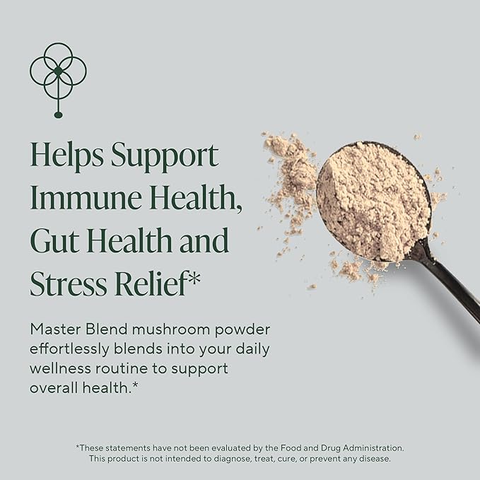 OM Master Blend Mushroom Powder – Organic Mushroom Supplement with 10 Mushrooms and Ashwagandha - Support Immunity, Gut Health & Stress Relief, 3.17 oz (40 Servings)