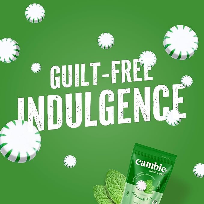 Cambie Sugar Free Mints, 1 lb of Sugar Free Hard Candy, Spearmints Individually Wrapped with a Refreshing & Sweet Spearmint Flavor, Packaged Fresh in a Resealable Pouch