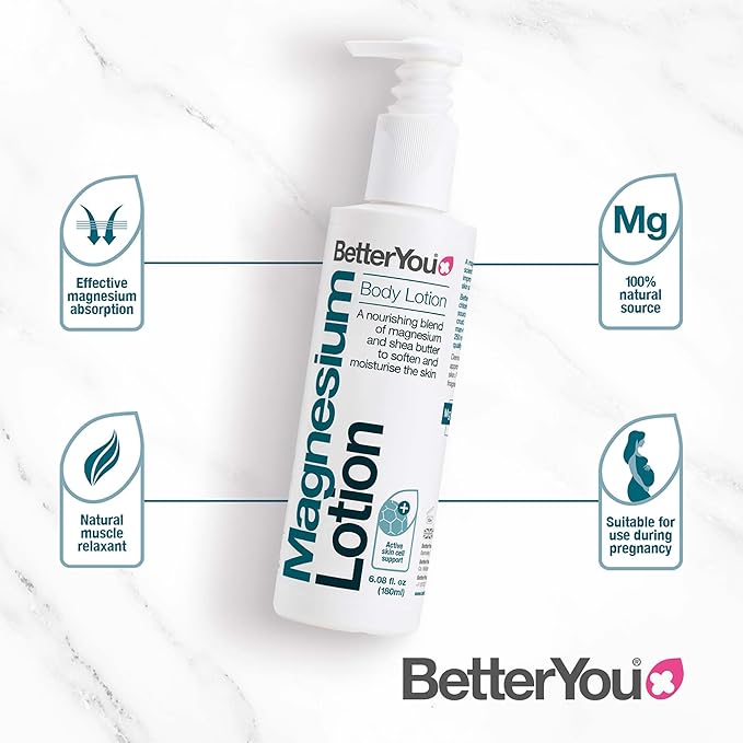 BetterYou Magnesium Body Lotion - Body Cream with Magnesium And Shea Butter - Softens Skin, Relaxes Muscles - Nourishing And Lightweight - 6.08 oz