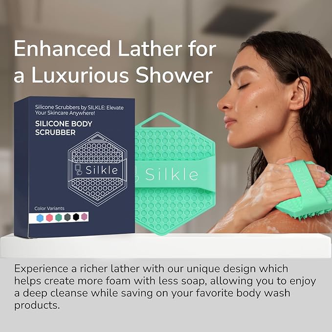 Silicone Body Scrubber - Exfoliating Bath Brush and Skin Cleanser - Shower Sponge for Gentle Body Scrub and Wash - Silicone Scrubbing Care Tool for a Refreshed and Renewed You - Green