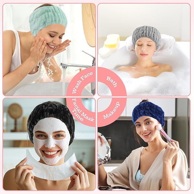 6PCS Spa Headband for Women – Soft Terry Cloth Hairband for Facial Makeup, Face Washing, Masking, Showering, and Spa Treatments (Multiple colors)