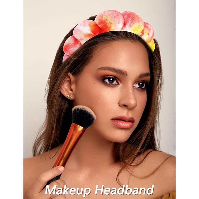 VELSCRUN Spa Headband, Makeup Face Wash Skincare Headbands, 6 Pcs Orange Sponge Bow Tie Get Ready HairBand Facial Wristband Set, Stuff for Teen Girls Women Trendy Fashion Hair Accessories