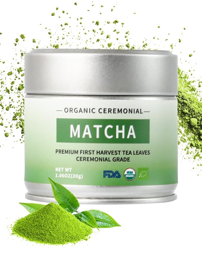 Organic Ceremonial Grade Matcha Green Tea Powder for Cafe Quality Tea & Lattes, Vegan & Gluten-Free, 1.06OZ