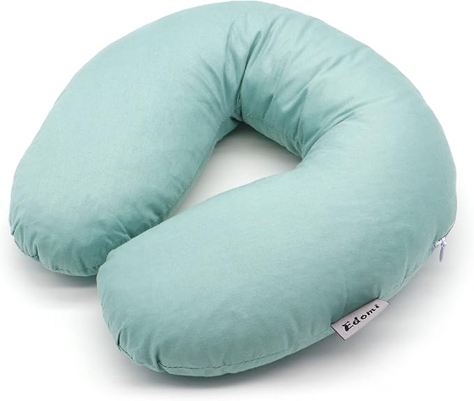 Buckwheat Hulls Neck Pillow, U Shaped Travel Pillow Portable Pillow Support for Neck Shoulder, for Side Back Stomach Sleeper with Washable Pillowcase (12x12 inch,Blue)