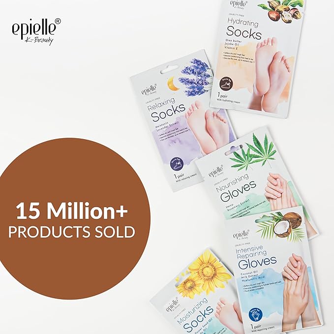 Epielle Hydrating Foot Masks 6 Pairs, Deep Moisturizing Socks for Dry Feet & Cracked Heels, Relieve and Soften with Shea Butter & Jojoba Oil, Korean Skin Care, Spa Set, Self Care Gifts for Women