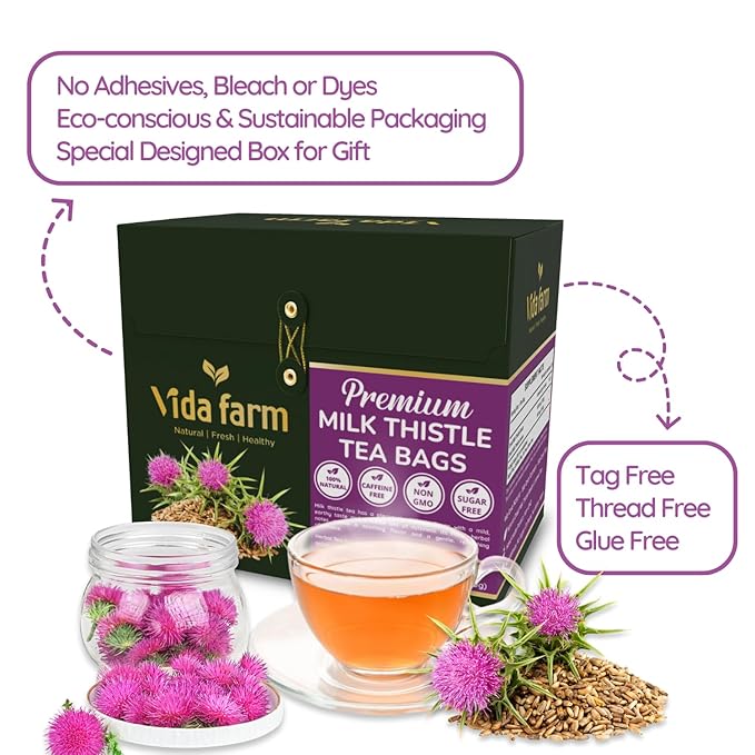 VIDA FARM Milk Thistle Tea Bags - 125 Count, 100% Natural Seeds and Leaves, Dried Herbal Tea, Sugar Free, Caffeine Free
