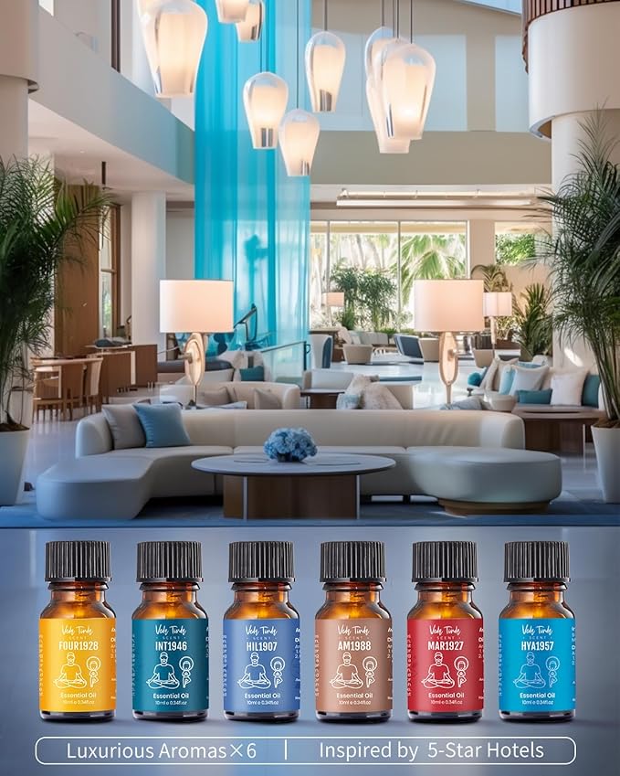 Hotel Scent Essential Oils Set, VEDA TINDA SCENT Luxury Hotel Diffuser Oil, Aromatherapy Gift Hotel Inspired Fragrance Oil Blends (6 x 10 ML) for Waterless Diffusers, Soap & Candle Making Scents