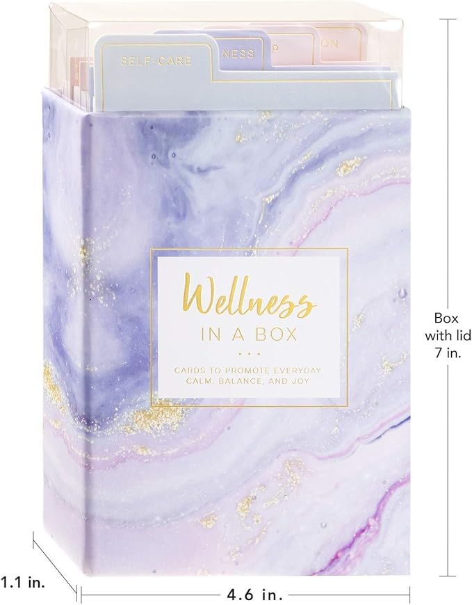 Eccolo Wellness in a Box, 60 Encouragement Cards, Health and Wellness Cards with 4 Tabbed Dividers for Self-Care, Mindfulness, Sleep & Intuition, Card Box with Guided Cards (4.6-x-7-x-1.1 Inches)