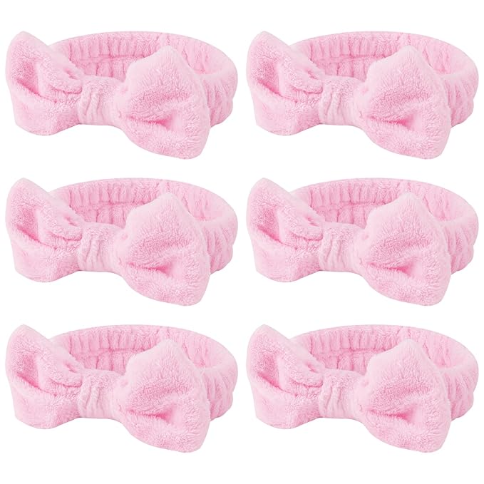 Casoty Pink 6 Pcs Spa Headband, Hair Band for Washing Face, Makeup Headband, Skincare Headbands, Soft Fleece Hairband for Face Washing Yoga