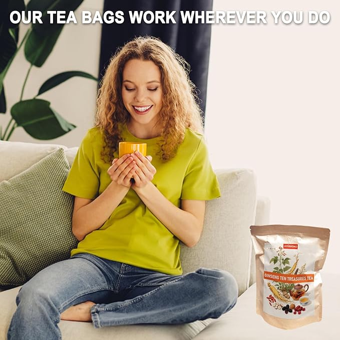 40 Bags Ginseng Ten Treasures Tea, Caffeine-Free Natural Ingredients Herbal Tea Bags, No Additives, Kidney Tea for Men & Women