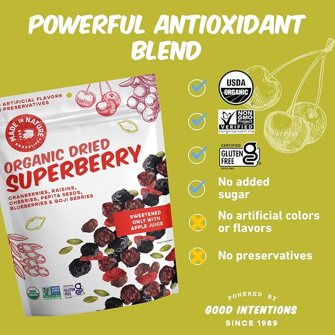 Made In Nature Organic Superberry Fruit Fusion, 10 Ounce (Pack of 1) – Fruit and Nut Trail Mix, Non-GMO, Unsulfured, Gluten Free