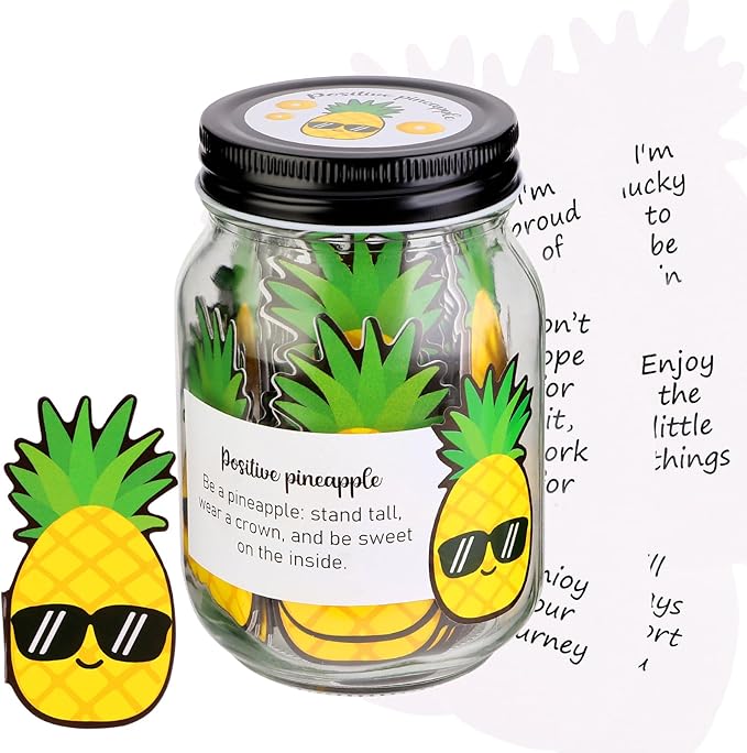 60 PCS Positive Pineapple Cards Jar, Emotional Support Jar, Pineapple Affirmation Cards, Inspirational Gifts for Women, Cheer Up Gifts, Unique Positive Gift for Women, Teen Girl