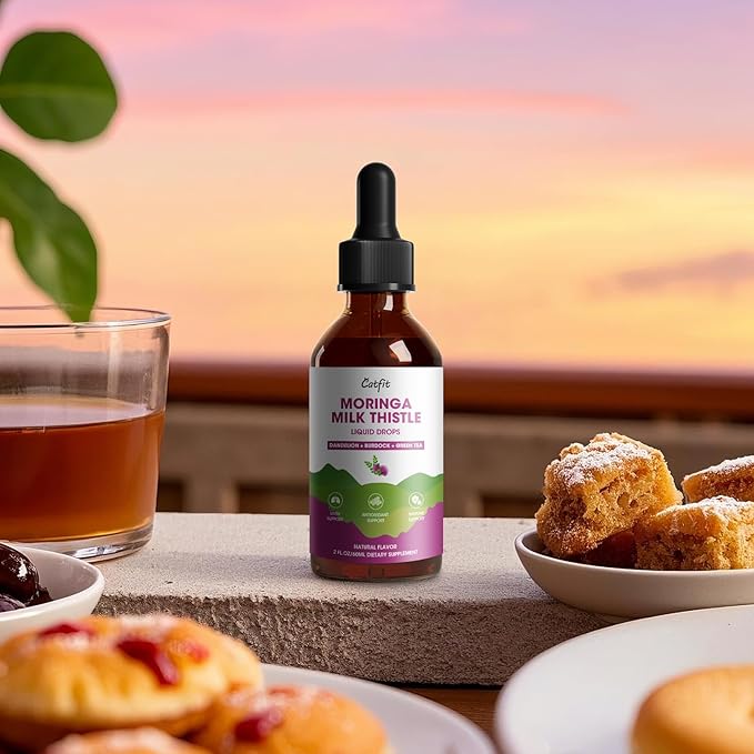 Catfit Milk Thistle Liver Detox Drops – Liver Cleanse Detox & Repair with Moringa, Dandelion, Burdock & Green Tea – Liquid Herbal Supplement for Liver Support & Liver Health, Vegan, 2 Fl Oz