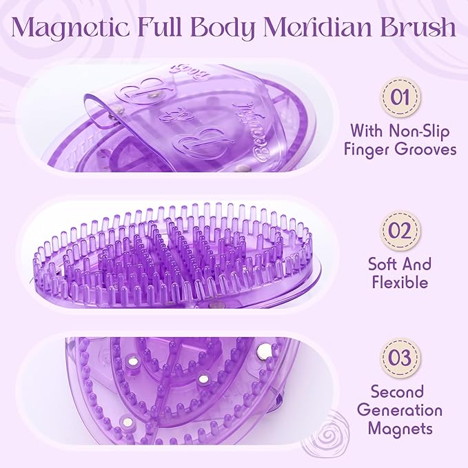 2 Pcs Meridian Massage Brush Magnetic Full Body Meridian Brush Beauty Salon Massage Tools for Full Body SPA Massager Relaxation (Purple)