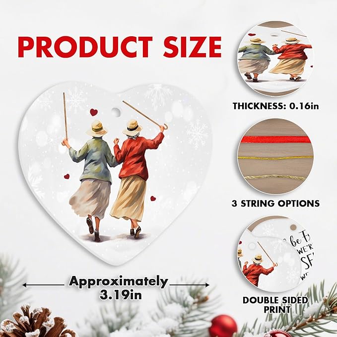 1pc 2 Side Printed We'll Be Friends Ceramic Ornament 2025, Heart-Shaped Christmas Tree, Cute Keepsake Decoration