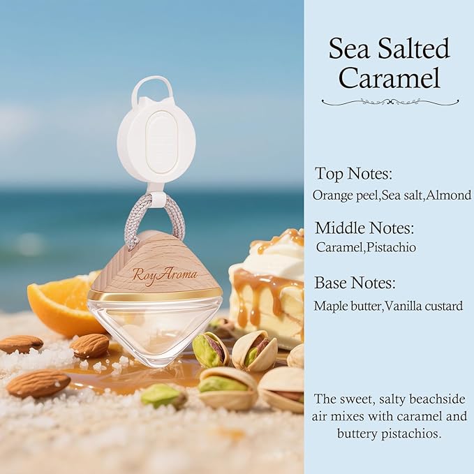 Long Lasting Car Fresheners for Women, Non Toxic Car Air Freshener with Adjustable Rope,Luxury Cars Diffusers for Essential Oils, Clear Plant-Based Essential Oil | Sea Salted Caramel Scent