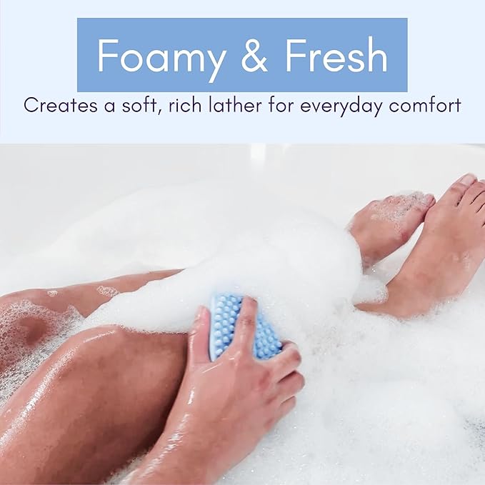 Avilana Silicone Body Scrubber - Food Grade & Lab Tested, Gentle Exfoliating Shower Brush for All Skin Types, Hygienic Quick-Dry Loofah Alternative (Blue, Exfoliate-Silver)