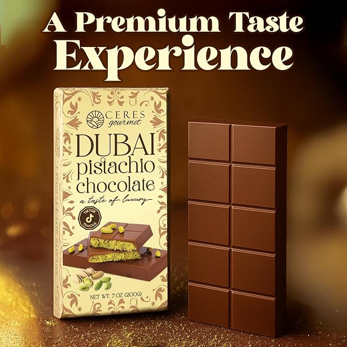 Dubai Kunafa Pistachio Chocolate Bar, 7 oz – Crispy Knafeh Layers with Pistachio Paste, Gourmet Dessert Gift