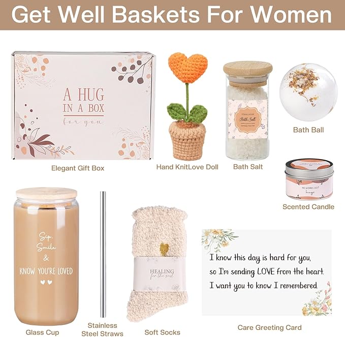Care Package For Women After Surgery, Self Care Gifts, Get Well Soon Gifts Baskets For Women, Relaxation Spa Gifts For Women, Thinking Of You Gift For Mom, Sympathy Set