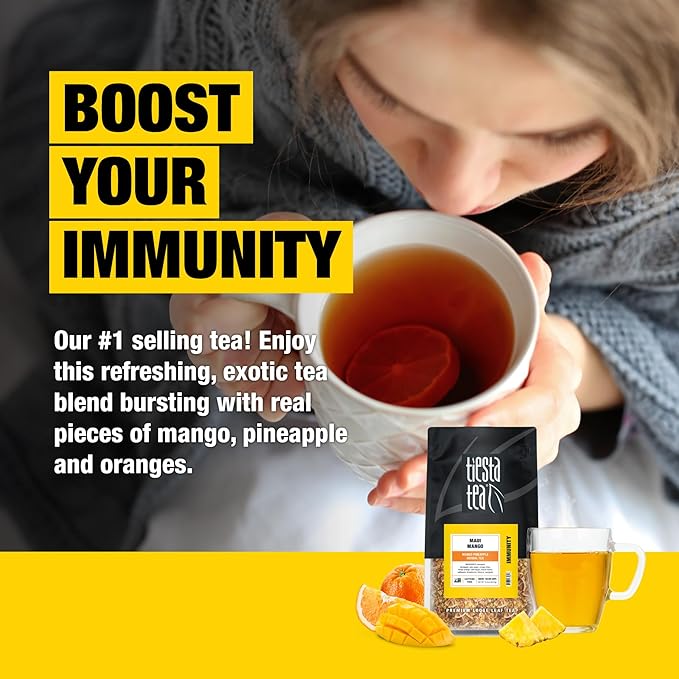 Tiesta Tea Maui Mango, Loose Leaf, Mango Pineapple Herbal Tea, Premium Non-Caffeinated Fruit Blend, Makes Hot or Iced & Brews Up to 200 Cups, 16 Ounce Resealable Bulk Pouch