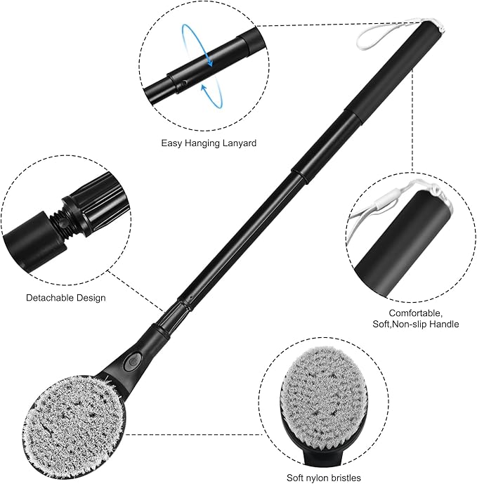 Back Scrubber Anti Slip for Shower, 25.7” Telescopic Back Bath Brush for Shower, Back Scrubber, Exfoliation and Improved Skin Health for Elderly with Limited Arm Movement, Disabled