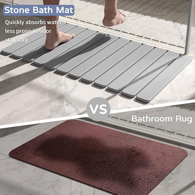Large Stone Bath Mat 31.5 x 19.7in, Quick Dry Stone Drying Mats for Bathroom, Super Absorbent Foldable Bath Stone Mat, Non Slip, Large Diatomaceous Earth Dish Drying Mat for Kitchen Counter