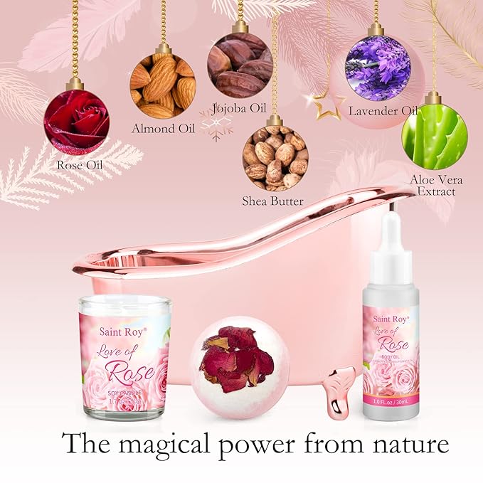 Bath Kit Christmas Gifts for Women, Spa Gifts bath Gifts for Her Rose Mother Gift Bath Set for Women, Luxury Home Spa bath and body Gift Basket, With Scents Lotion, Bath Bomb bridal shower gift basket