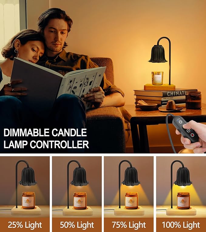 Candle Warmer Lamp, Dimmable Candle Warmer with 2 Bulbs, Birthday Gifts for Women Mom, Dad and Fathers, House Warming Gifts New Home Room Decor, 2H/4H/8H Timer Black Flower Candle Lamp Heater