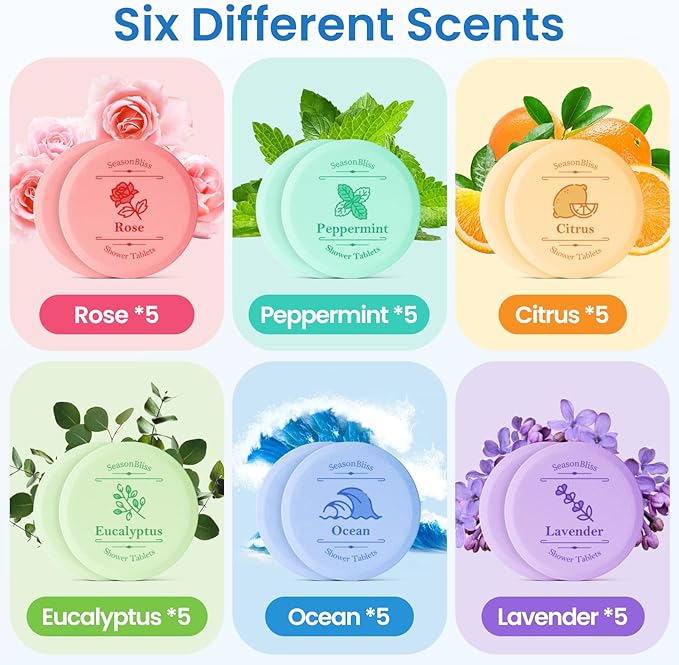 Shower Steamers 30 PCS with Individually Wrapped, Shower Bombs for Women with 6 Rich Scents, Rose Peppermint Citrus Eucalyptus Ocean Lavender, Christmas Birthday Mother's Day Present for Mom Wife Men