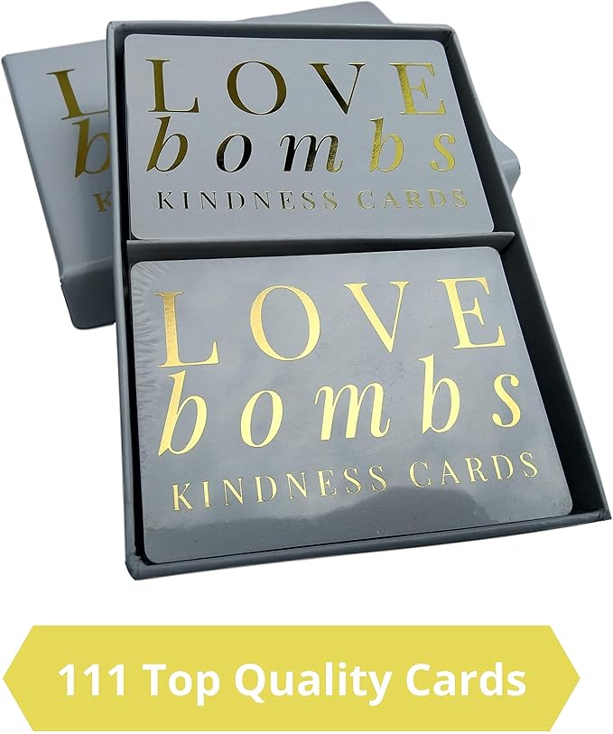 Better Me Love Bombs Kindness Cards – 111 Appreciation & Gratitude Cards, Love Notes for Him & Her, Just Because Gifts, Perfect for Valentine's Day (White & Gold)
