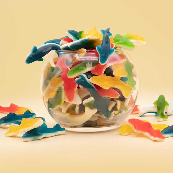 Gummy Sharks Candy Mix | 1 Pound Bag | Assorted Fruit Flavors Shark Gummies | Chewy Gummy Fish for Parties and Candy Buffets | Blue Raspberry, Lime, Lemon, Cherry