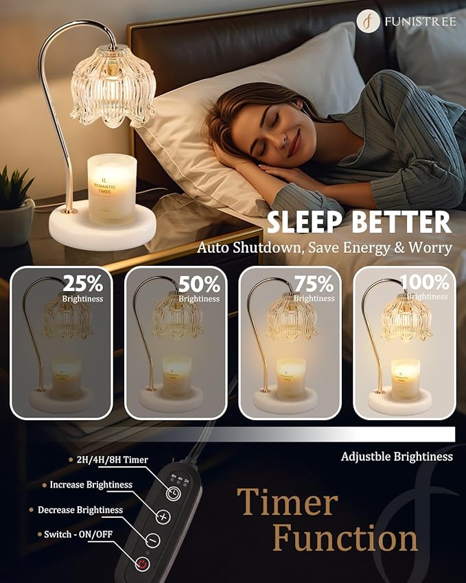 Candle Warmer Lamp with Timer & Dimmable, Height Adjustable Christmas Candle Warming Lamp Gift, Birthday Gifts for Women Mom, House Warming Gifts New Home Marble Base Wax Melt Warmer for Jar Candles