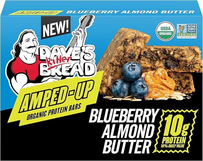 Dave's Killer Bread Blueberry Almond Butter Amped-Up Protein Bars 4 CT + Double Chocolate Coconut Amped-Up Protein Bars 4 CT (1 of each) Variety Pack
