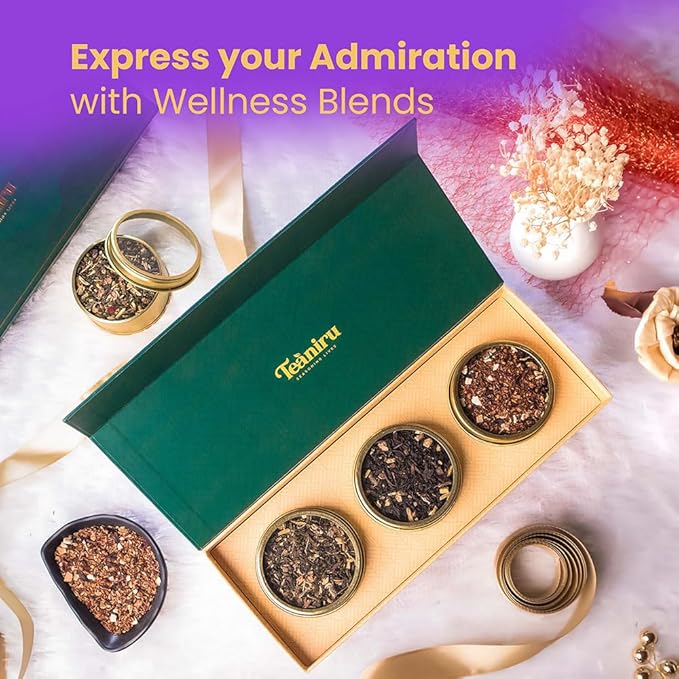 Teaniru, Grandeur Tea Collection | 3 Loose Leaf Tea Sampler | Variety Pack Assortment of Green, Herbal & Black Tea | Gluten Free & Sugar Free | Gift Set for Men & Women | Thanks Giving