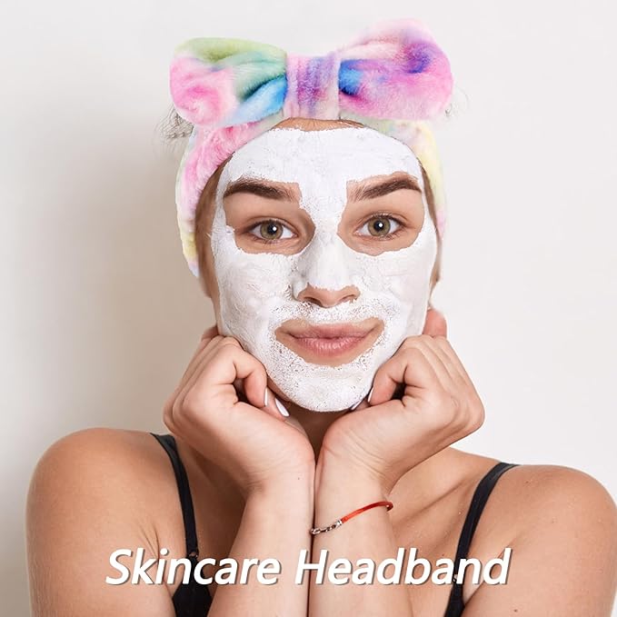 VELSCRUN Spa Headband, Makeup Face Wash Skincare Headbands, 5 Pcs Deep Colorful Sponge Bow Tie Get Ready HairBand Facial Wristband Hair Clips Set, Stuff for Teen Girls Women Trendy Hair Accessories