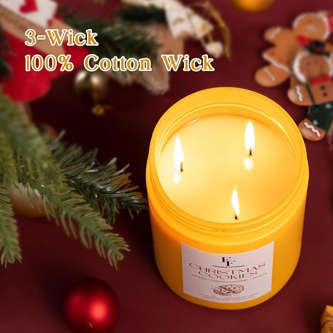 Large Christmas Candle Christmas Cookies Scented, 3-Wick 22oz Long Lasting Scented Candle, Natural Soy Wax Aromatherapy Candle for Home, Holiday Candle Gifts for Women Men