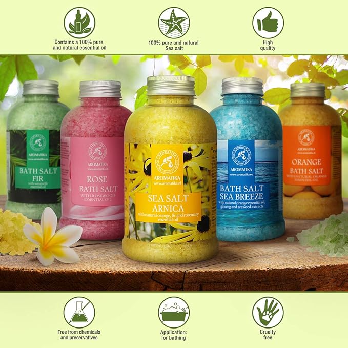 Arnica Bath Salts 21.16 Oz - 100% Natural Rosemary Orange and Fir Essential Oils - Sea Salt Arnica 600g - Best for Bath - Good Sleep - Relaxing - Body Care - Beauty (Pack of 2)