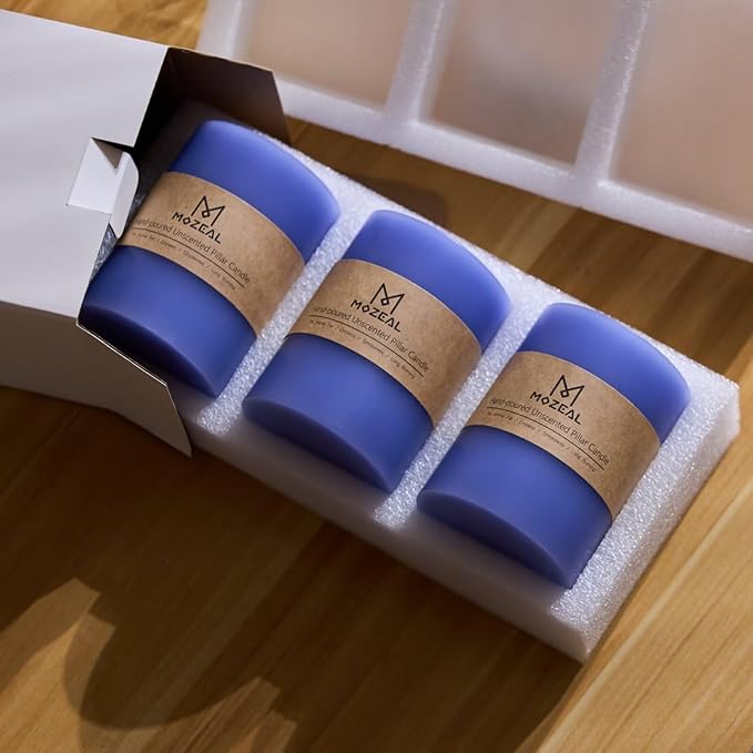 MOZEAL 3" x 4" Hand-Poured Unscented Candle, Dripless Pillar Candle Set of 3, Long Clean Burning, Approx 72 Hours Burn Time, Rustic Country Style,Wedding, Spring Awakening, Home Decor,、Deep Periwinkle