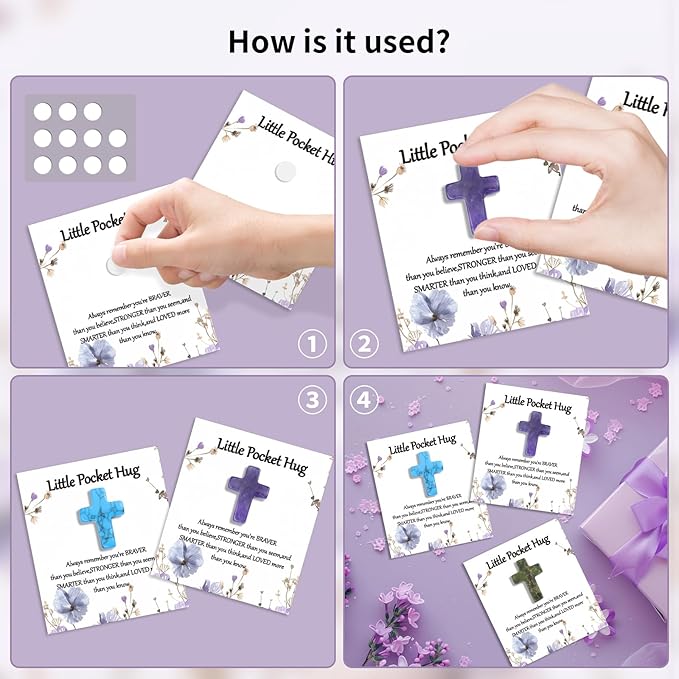 40 Sets Bulk Little Cross Worry Stones Pocket Hug Token Gift Card for Friends Funeral Favors Encouragement Gifts for Women Adults Party Favors