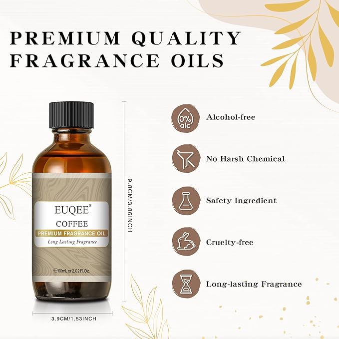 EUQEE 60ML Coffee Fragrance Oil 2.02 Fl oz Premium Fragrance Essential Oils with Glass Dropper for Diffuser, DIY Bath Bombs, Aromatherapy, Soap Candle Making