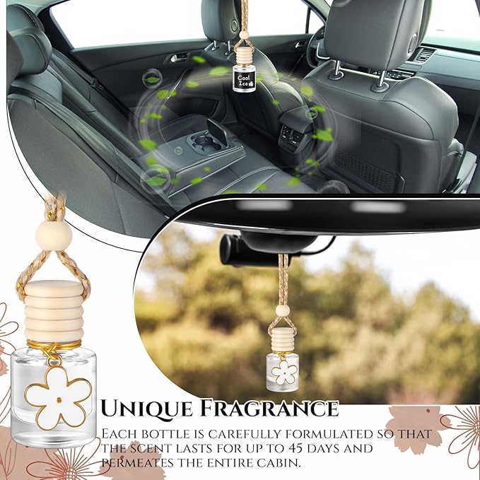 2 Sets Hanging Car Air Freshener and Essential Oil Diffuser, Car Air Freshener Daisy Essential Oil Diffuser Long Lasting Automobile Aromatherapy(White,Cool Ice)