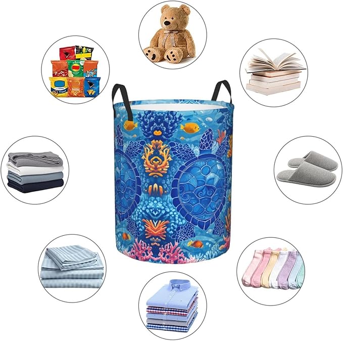 Laundry Basket Turtles Collapsible Large Capacity,63L Dirty clothes basket Durable Lightweight Hamper With Handles Ideal For Clothes,Toys Home Organization size19.6"L x 15.7"W