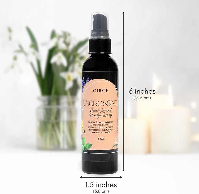 Circe Uncrossing Smudge Spray – 100% Natural Smoke Free Alternative to Remove Unwanted Energies & Renew Positivity - Juniper, Lavender & Peppermint Blend - Cleansing, Clarity, Self Care, Gift - 4oz