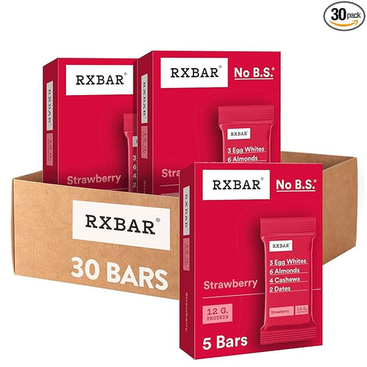 RXBAR Protein Bars, 12g Protein, Gluten Free Snacks, Strawberry (6 Boxes, 30 Bars)