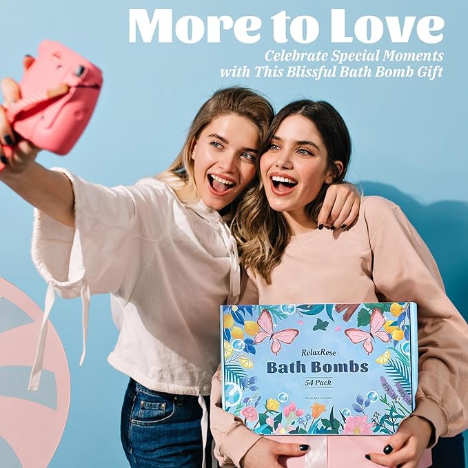 54 Pack Handmade Bath Bombs – 11 Vibrant Colors & 9 Unique Scents, Long-Lasting Fizzy Bubbles & Colorful Magic, 7-Minute Dissolve for Relaxation, Perfect for Birthdays & Summer Self-Care