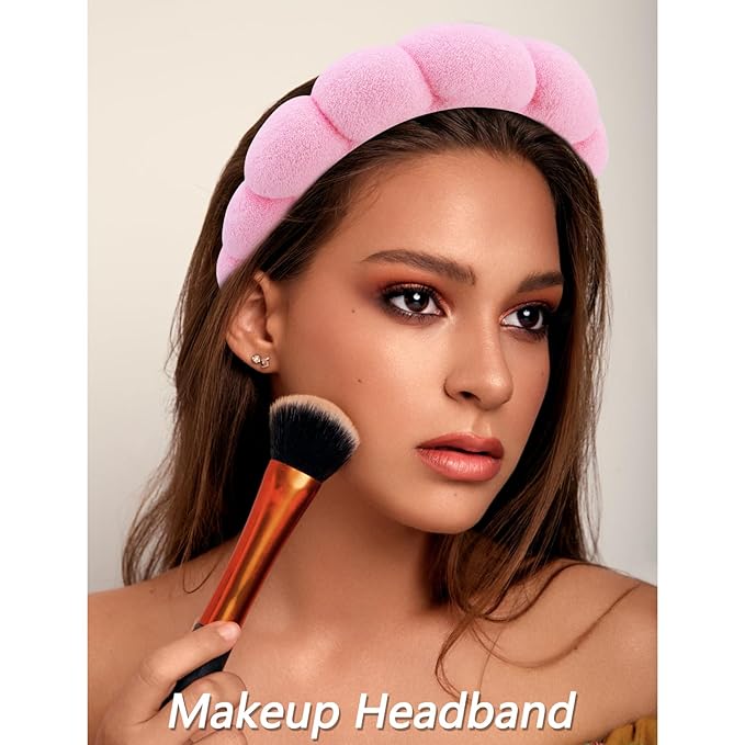 VELSCRUN 6 Pack Spa Headband, Makeup Headband, Face Wash Headbands, Skincare Headbands, Pink Sponge Hair Band Bow Tie Spa Head Band for Washing Face Wristband Set Hair Accessories for Women Girls